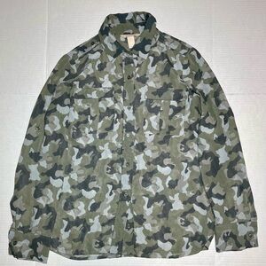 Banana Republic Shirt Womens S Green Camo Button Chiffon Roll Tab Sleeve Top